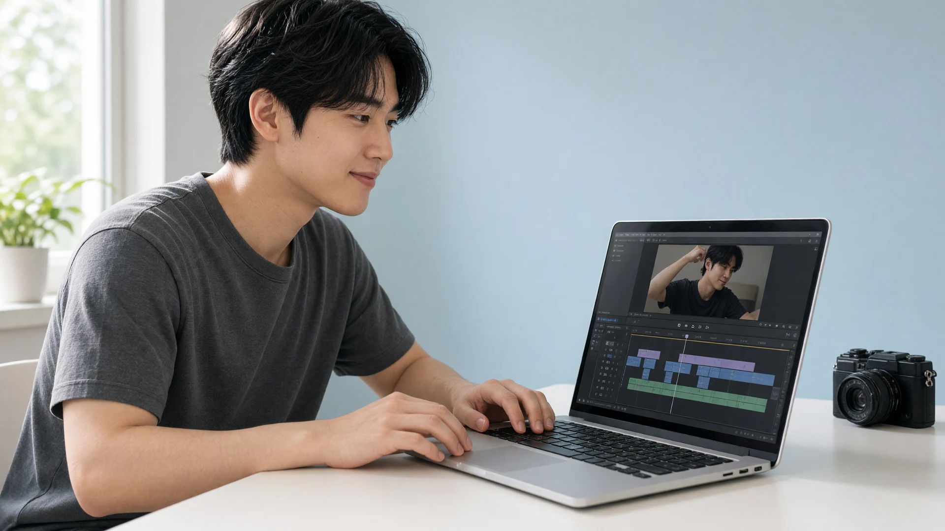 Creatorin beim Schnitt eines aufgenommenen Videos — KI-Kampagnenbild