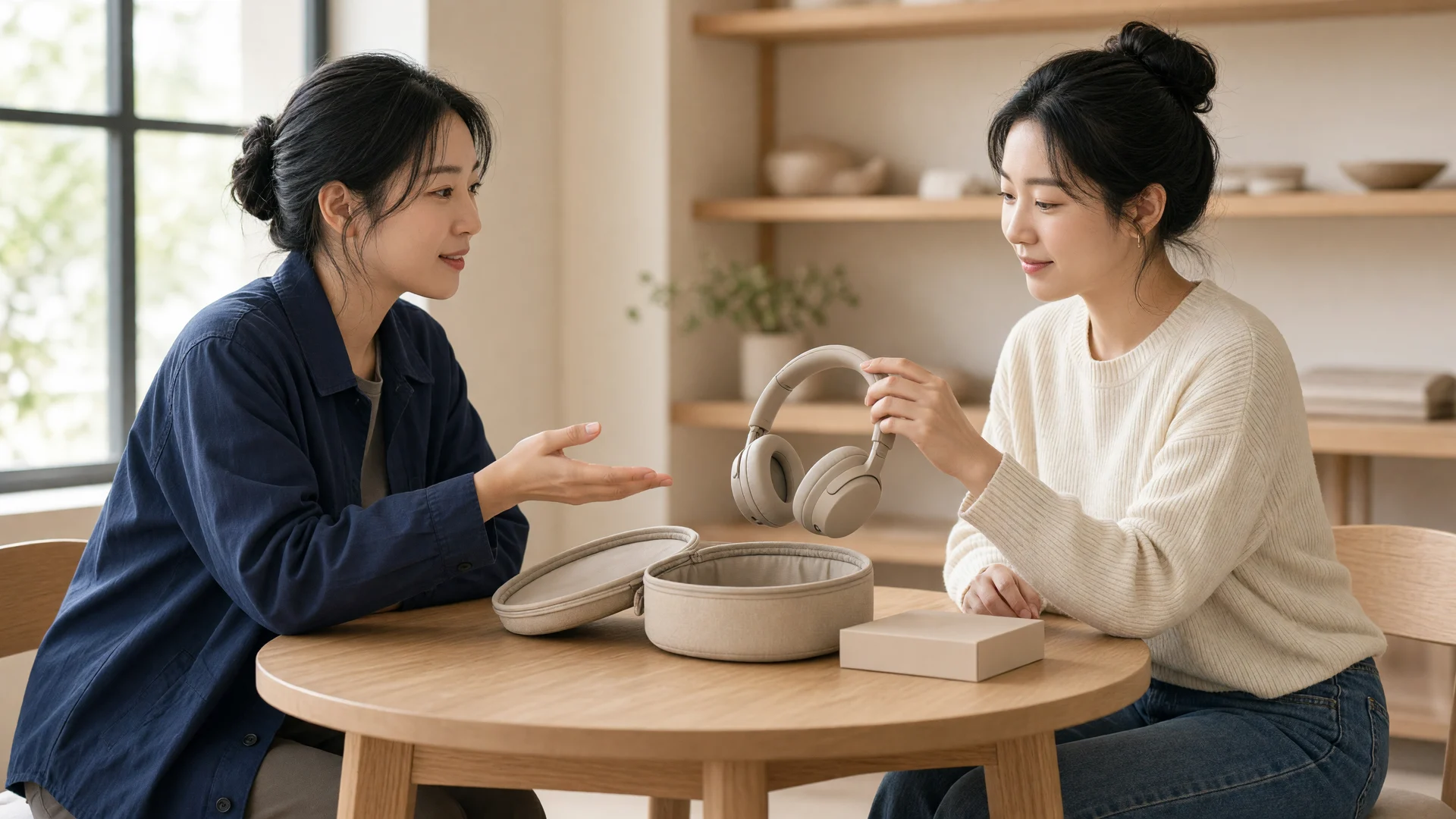品牌代表向创作者介绍产品 — AI 生成的宣传图片